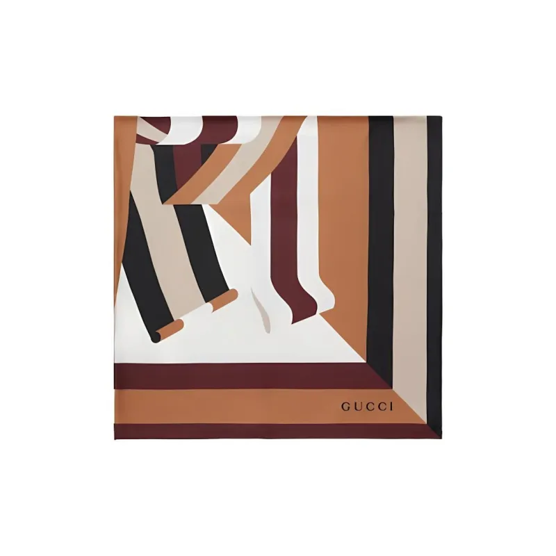 GUCCI Silk Silk Scarves Women's Black Brown-1