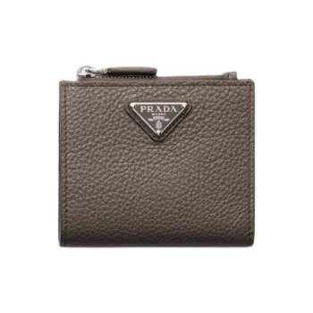 PRADA Leather Wallet Women's Gray Brown