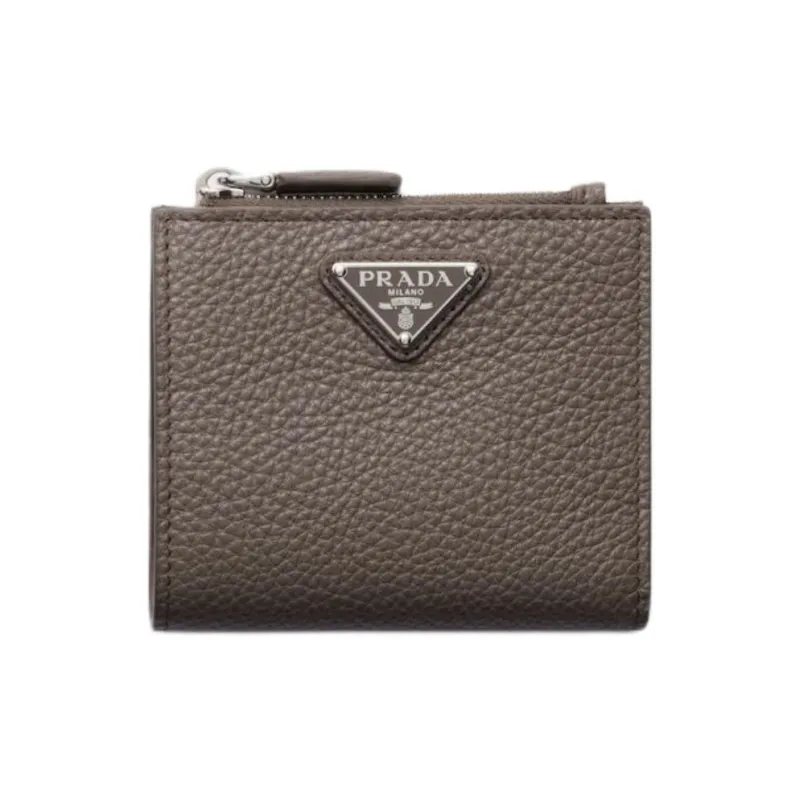 PRADA Leather Wallet Women's Gray Brown-0