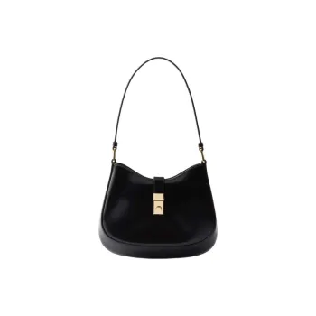 PRADA Cleo Shiny Leather Hobo Bag Handbag Shoulder Bag Regular Women's Black
