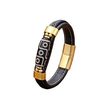 JIBAINANXI Stainless Steel Leather Cord Wristbands Unisex