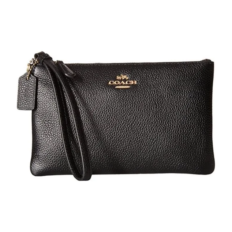 COACH Wristlet Pebbled Leather Wrist Clutches Small Size Women's Black-2