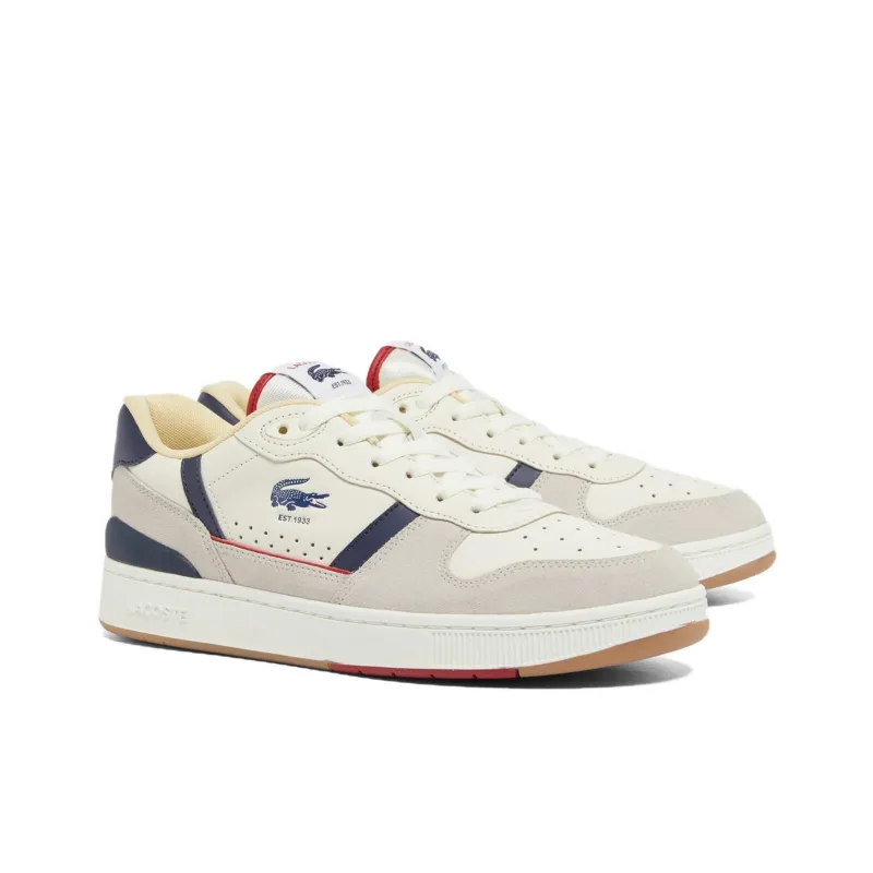 LACOSTE T Clip Low Top Skateboard Shoes Men's Beige Blue Red-1