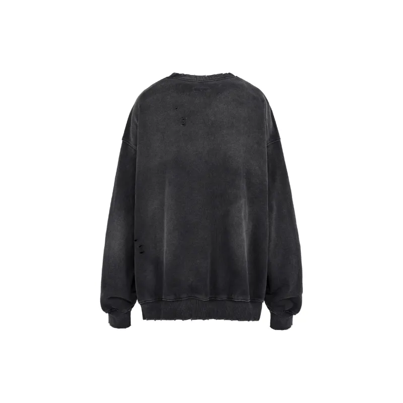 UNDERWATER Destroyed Loose Fit Print Pullover Sweatshirt Unisex Dusty Black-1