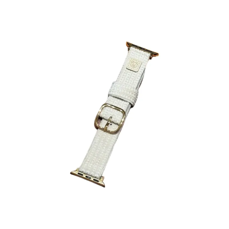Warbler Dew Compatible With Apple Watch Apple Watch Band S9/S8/SE/7/6/5/4/3 Apple Bear Corduroy Leather Strap-1