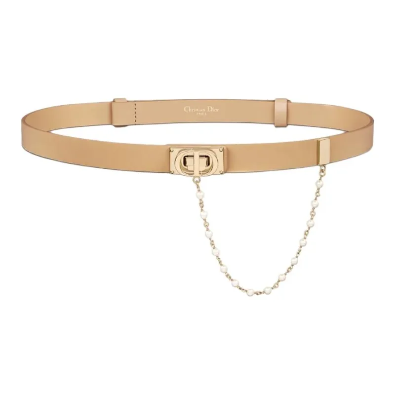 DIOR Cow Leather Brass Metal Resin Leather Belts Women's Cookie 1.9CM-0