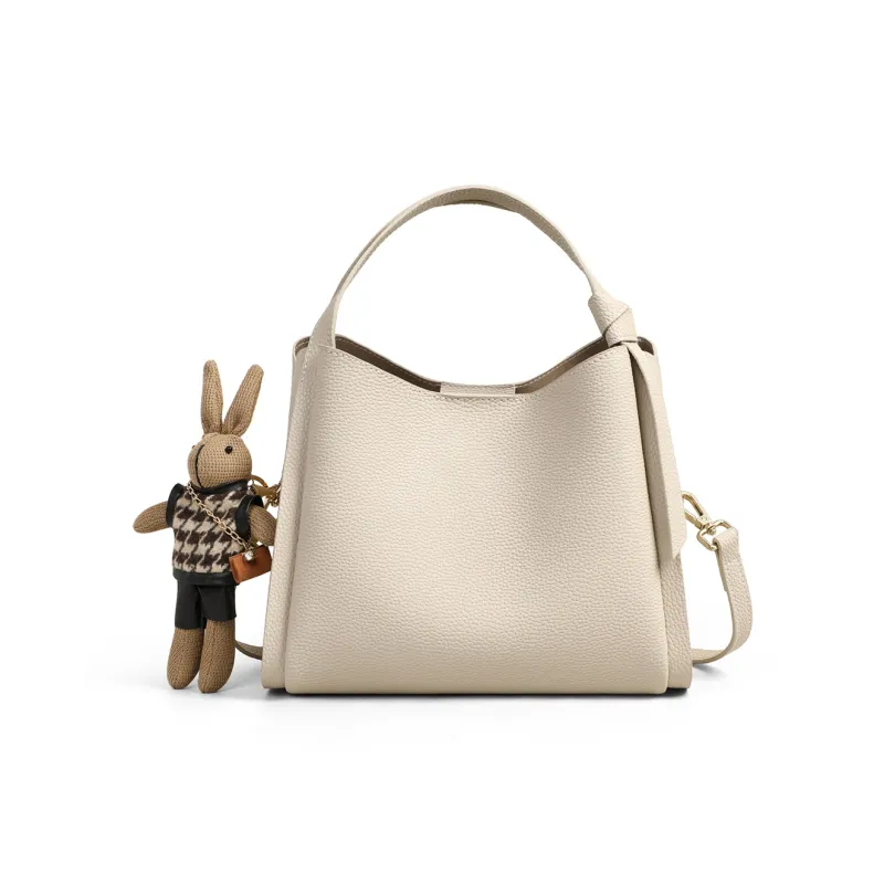 PT'SON Cow Leather Basket Bag, Bucket Bag, Handbag, Crossbody Bag, Shoulder Bag Regular Women's Elephant Gray/Ecru-9