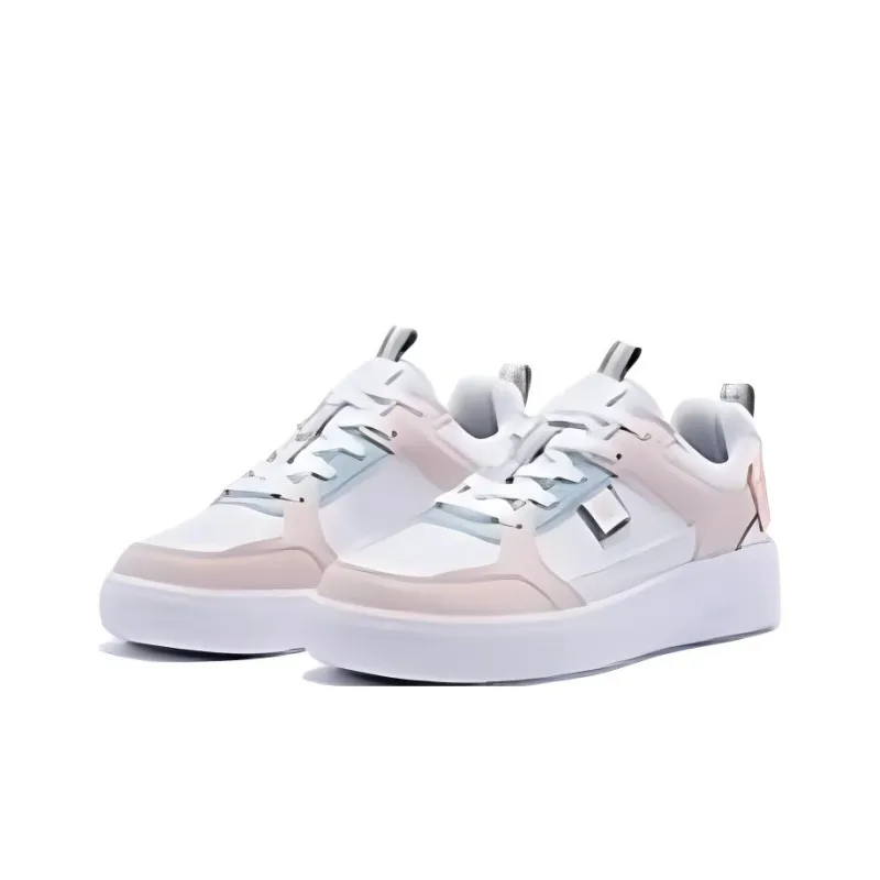 QIAODAN Non slip Lightweight Low Top Skateboard Shoes Women's Pink White-2