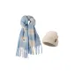 Blue Scarf+Khaki Beanie