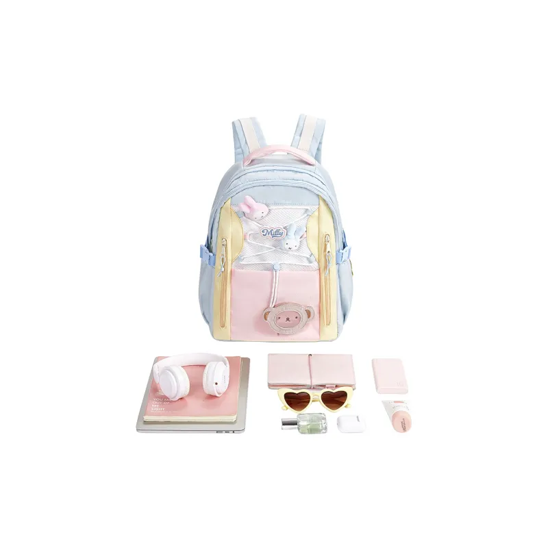 Miffy Fabric Backpack Medium Size Women's Blue Yellow Pink/Ecru-5