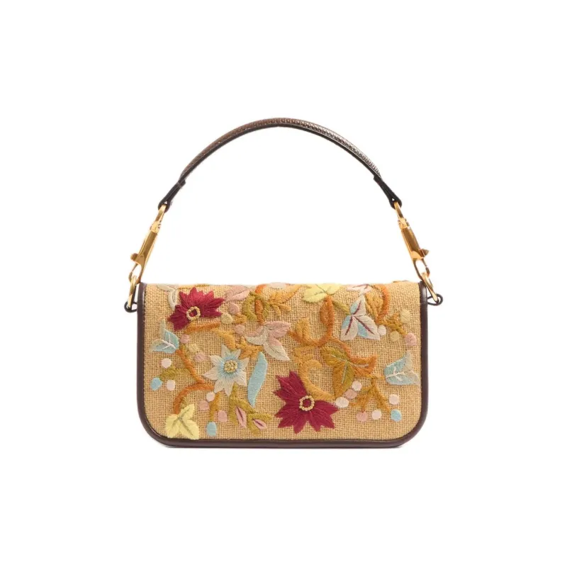 Valentino Embroidery Shoulder Bag Crossbody Bag Handbag Small Size Women's Tobacco-3