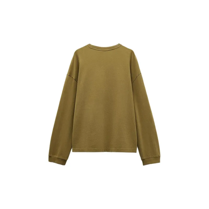 ZARA Drop Shoulder Sleeve T-Shirt Women's Olive Green-1