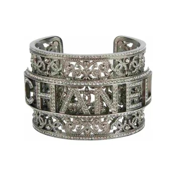CHANEL Metal Crystal Bangles Women's Silver