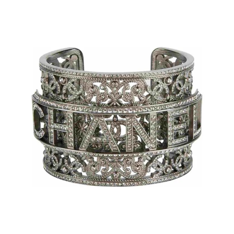 CHANEL Metal Crystal Bangles Women's Silver-0