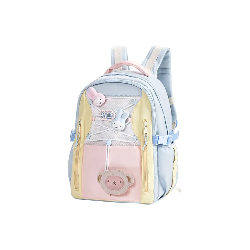 Miffy Fabric Backpack Medium Size Women's Blue Yellow Pink/Ecru-2