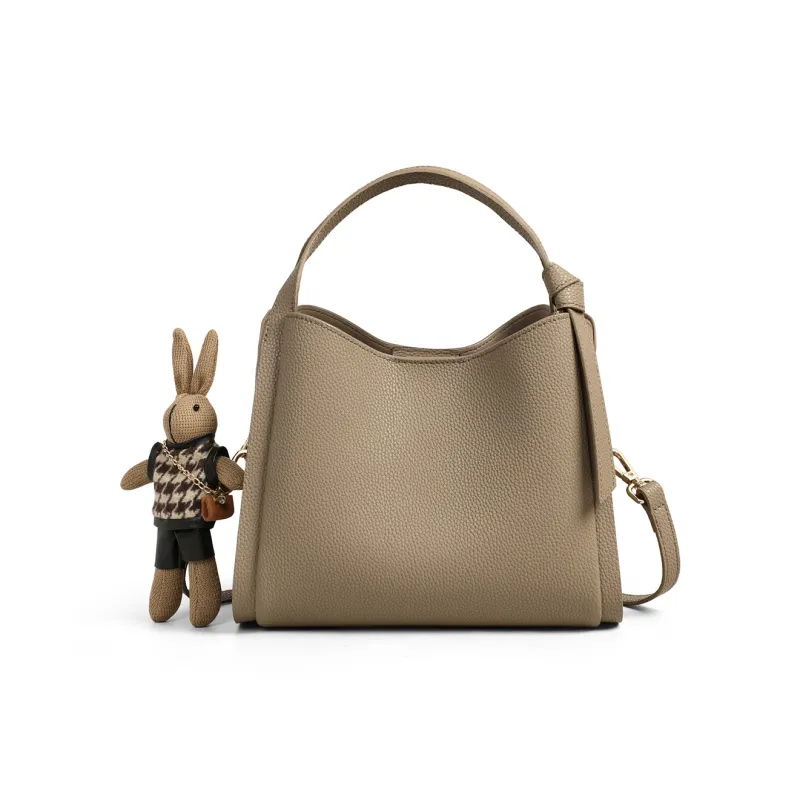 PT'SON Cow Leather Basket Bag, Bucket Bag, Handbag, Crossbody Bag, Shoulder Bag Regular Women's Elephant Gray/Ecru-3