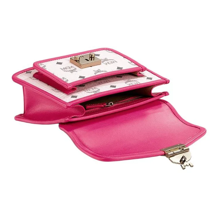 MCM Patricia Satchel Visetos Cow Leather Detail Shoulder Bag, Crossbody Bag Small Size Women's Pink-1
