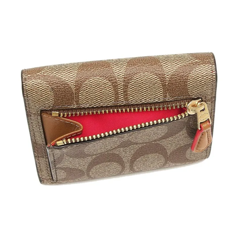 COACH Canvas Wallet Women's Brown & Rose Red-2