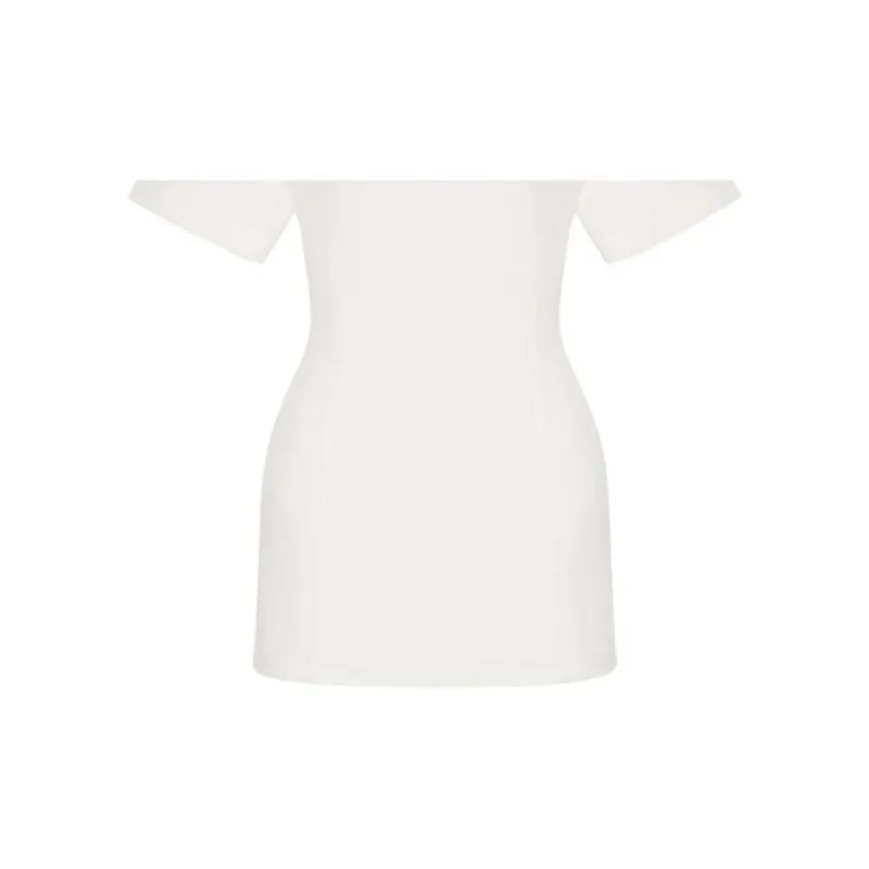 Valentino Crepe Couture Crewneck Short-Sleeved Dress-6