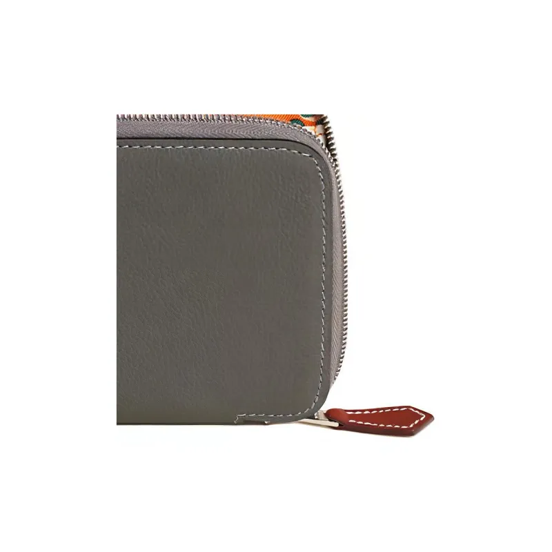 HERMES Silk'In Evercolor & Barenia Calfskin Coin Purse Women's Meyer Gray & Orange & Gull Gray-2