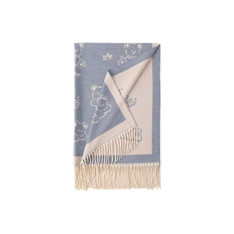 FREE RABBITⅡ Korean Style Double Sided Jacquard Fashion Warm Thickened Fringe Shawl Scarf Unisex-7
