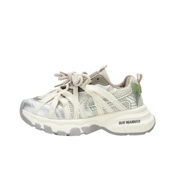 RUN MANNER Cushioning Slip Resistant Low Top Chunky Sneakers Women's Beige Silver