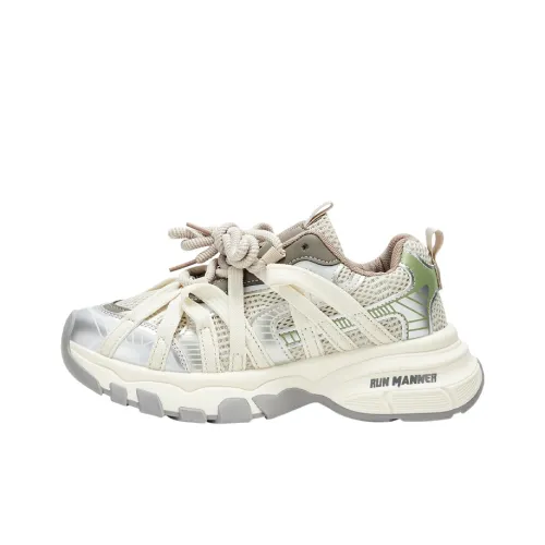 RUN MANNER Cushioning Slip Resistant Low Top Chunky Sneakers Women's Beige Silver
