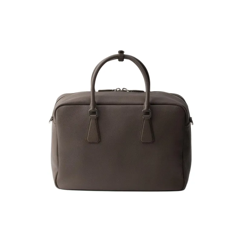 PRADA Vitello Dino Leather Portable One Shoulder Crossbody Briefcases Men's Gray Brown-2