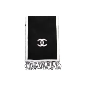CHANEL Sheep Wool Knit Scarves Unisex Black White