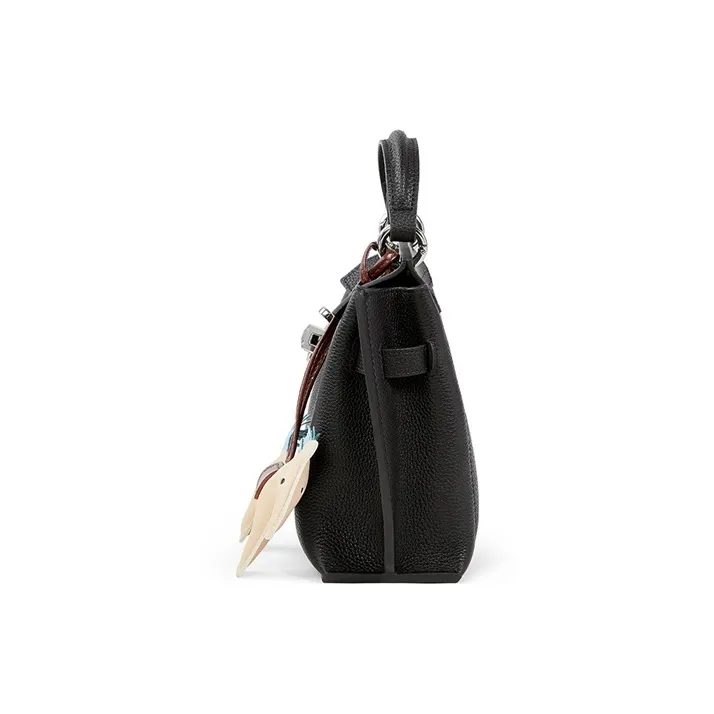 Teenmix Top Grain Cow Leather Shoulder Bag, Crossbody Bag, Handbag Trumpets Women's Ebony/Black-9