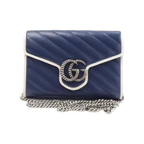 GUCCI GG Marmont Quilted Leather Wallet, Shoulder Bag, Crossbody Bag Mini Women's Blue/White