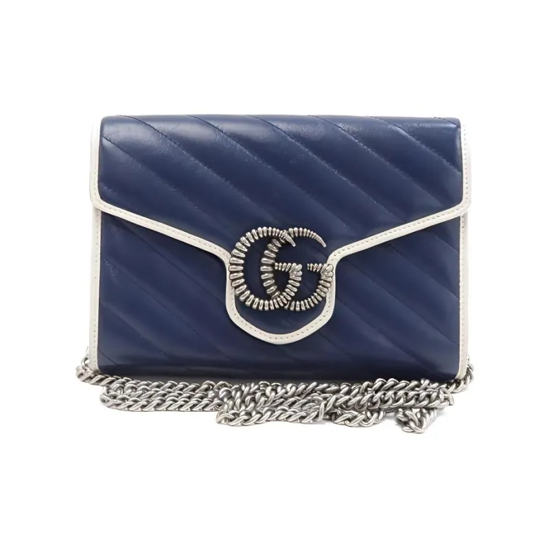 GUCCI GG Marmont Quilted Leather Wallet, Shoulder Bag, Crossbody Bag Mini Women's Blue/White-0