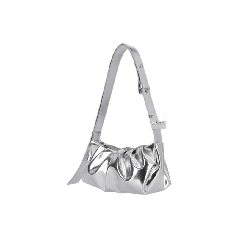 ALICE MARTHA Vegan Artificial Leather One Shoulder Handbag Mini Unisex Silver-1