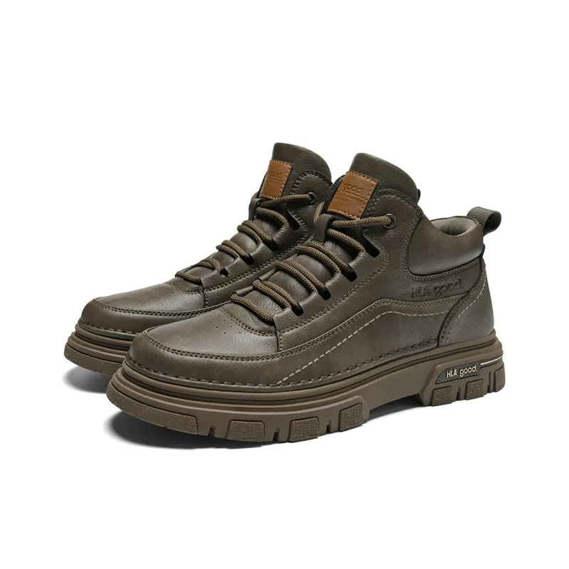 HLA Work Boots Men Mid Top Black/Brown-6