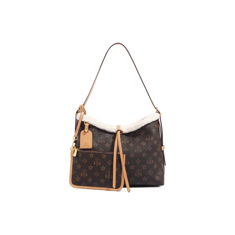 MISS GAIL Synthetic Leather Tote Bag Shopping Bag Handbag Crossbody Bag Shoulder Bag Medium Size Women's White Brown-22
