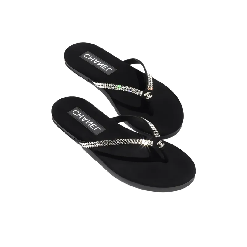 CHANEL Flip Flops Women's Black-3