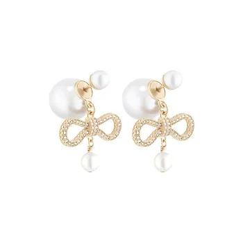 DIOR Faux Crystal Earrings Women's Champagne