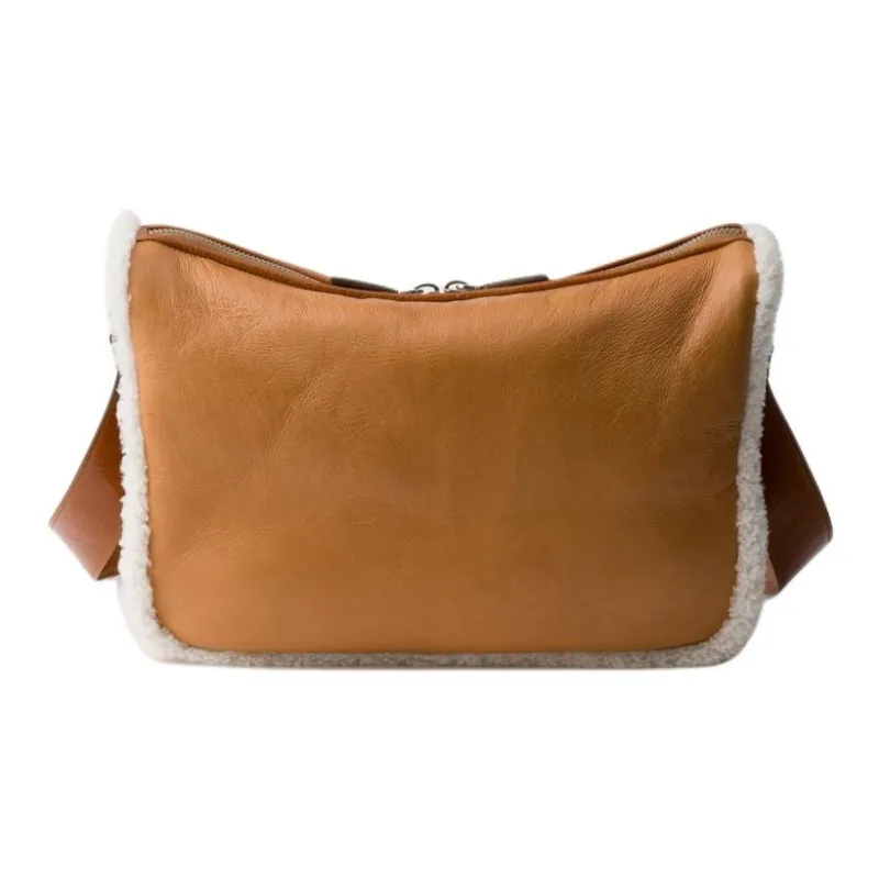 PRADA Shearling Crossbody Bag Shoulder Bag Men's Cognac Brandy In Natural Color-3