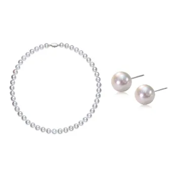 Luxury Beads Freshwater Pearl Necklace Stud Earrings Set Women's