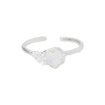 M.Wong 925 Sterling Silver Adjustable Opening Inlaid Moonstone Thin Ring Women's