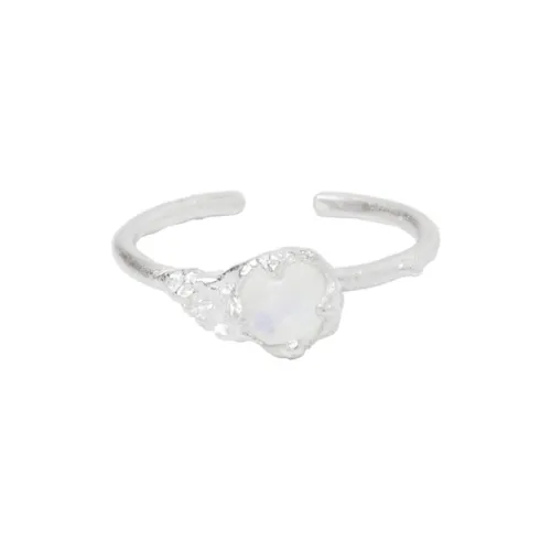 M.Wong 925 Sterling Silver Adjustable Opening Inlaid Moonstone Thin Ring Women's