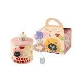 360ml[Wishing Tree-Pink]Floral Cat+Small Spoon