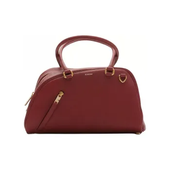 Burberry Shield Cow Leather Bowling Bag Shoulder Bag Handbag Small Size Women's Rusty Red