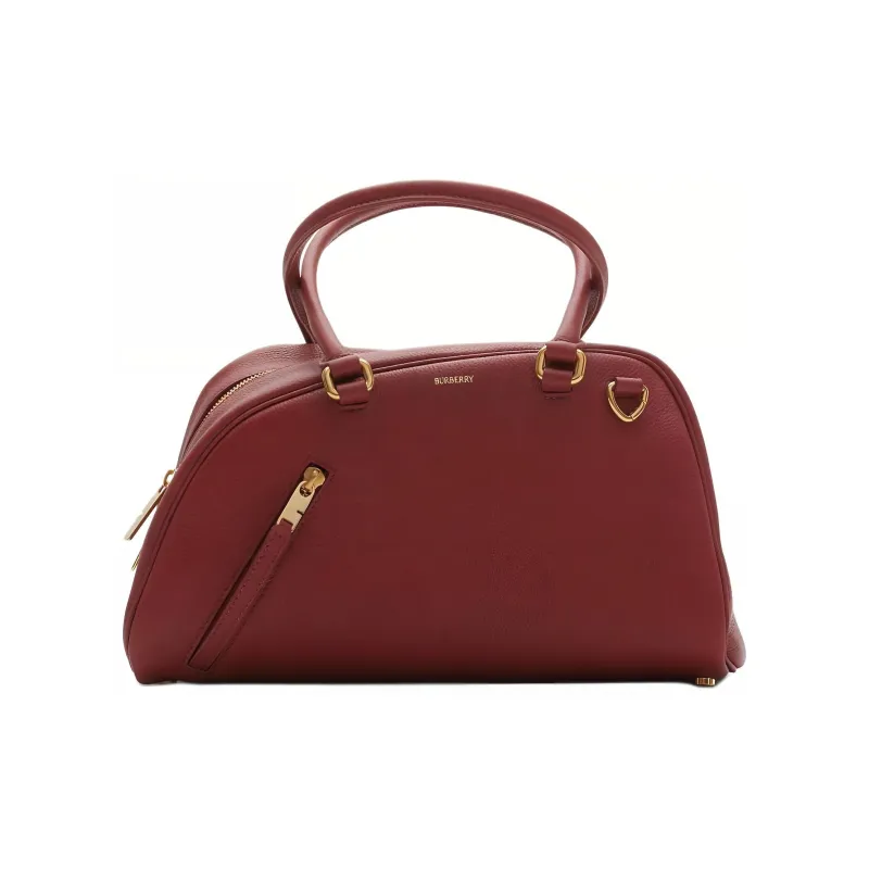 Burberry Shield Cow Leather Bowling Bag Shoulder Bag Handbag Small Size Women's Rusty Red-0