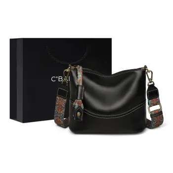 C°BANNER Cow Leather With Synthetic Leather One Shoulder Crossbody Tofu Bag Women's Black