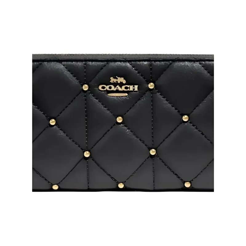 COACH Accordion Zip Quilting Calfskin Clutches Card Holder Wallet Women's Black-2