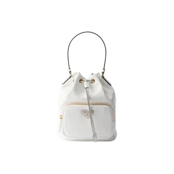 PRADA Duet Leather Bucket Bag Shoulder Bag Crossbody Bag Handbag Women's White