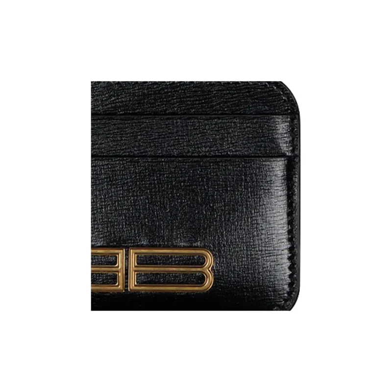 Balenciaga Gossip Cow Leather Card Clip Wallets Mini Women's Black-4