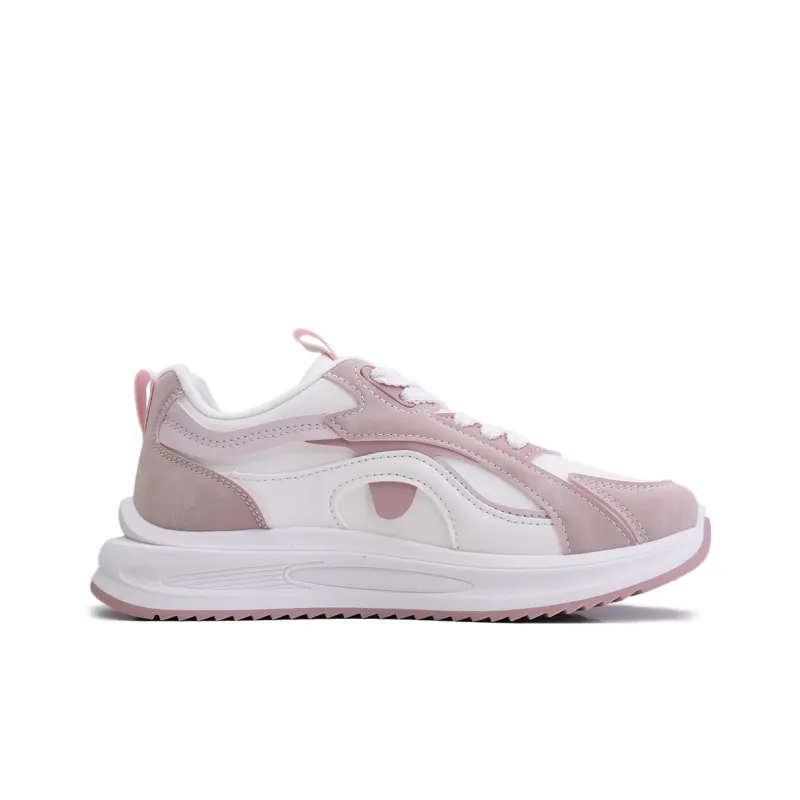 Warrior Anti-Slip And Wear-Resistant Height Increasing Low-Top Chunky Sneakers Women's White Pink-1