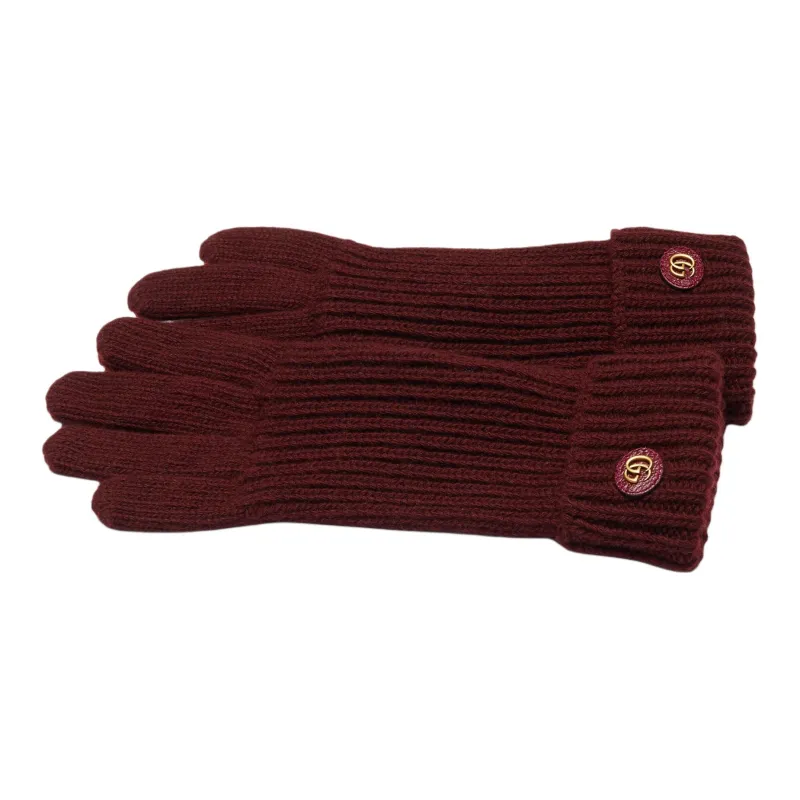 GUCCI Wool Knit Gloves Women's Red-0
